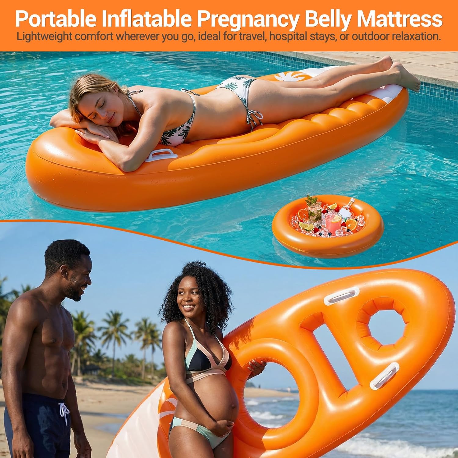 Inflatable Pregnancy Mattress with Belly & Head Hole, Pregnancy Pool Float for Pregnant Women, Pregnancy Pillow for Stomach Sleepers, Belly Pillow Maternity Bed for Tummy Massage