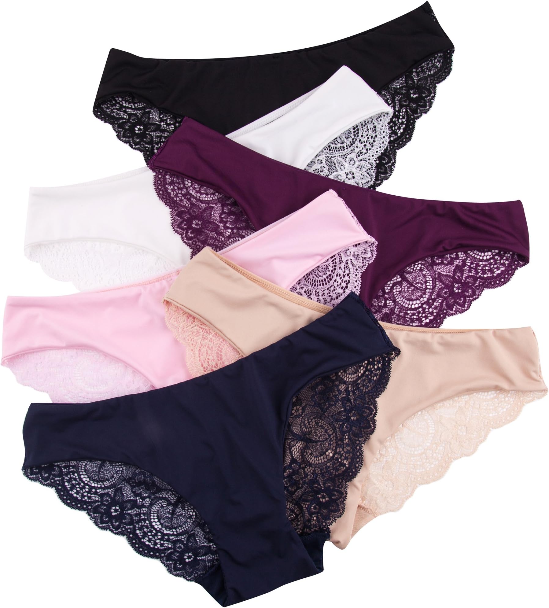 AmorFati Women's Bikini Panties Soft Lace Cheeky No Panty Line Bikini Underwear Seamless Briefs 6-Pack