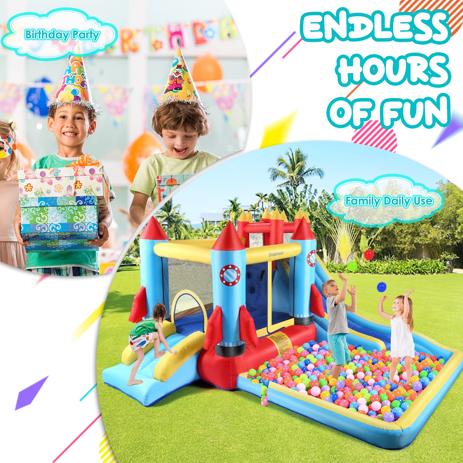 AKEYDIY Bounce House with Blower Giant Inflatable Slide Bouncy Castle