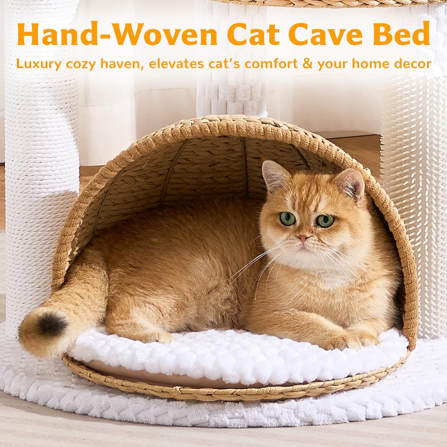 Modern Cat Tree Tower for Large Cat with Scratching Post for Indoor, 46 inch Multi-Level Cat Tower with Handwoven Beds, Cat Cave, Dangling Balls