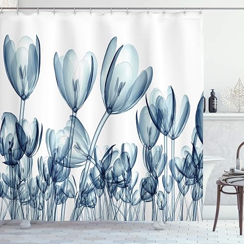 Miniatura 10 de Ambesonne Cortina de ducha con océano, ilustración de olas marinas con movimiento líquido del océano, arte de imágenes de mareas de agua, juego de