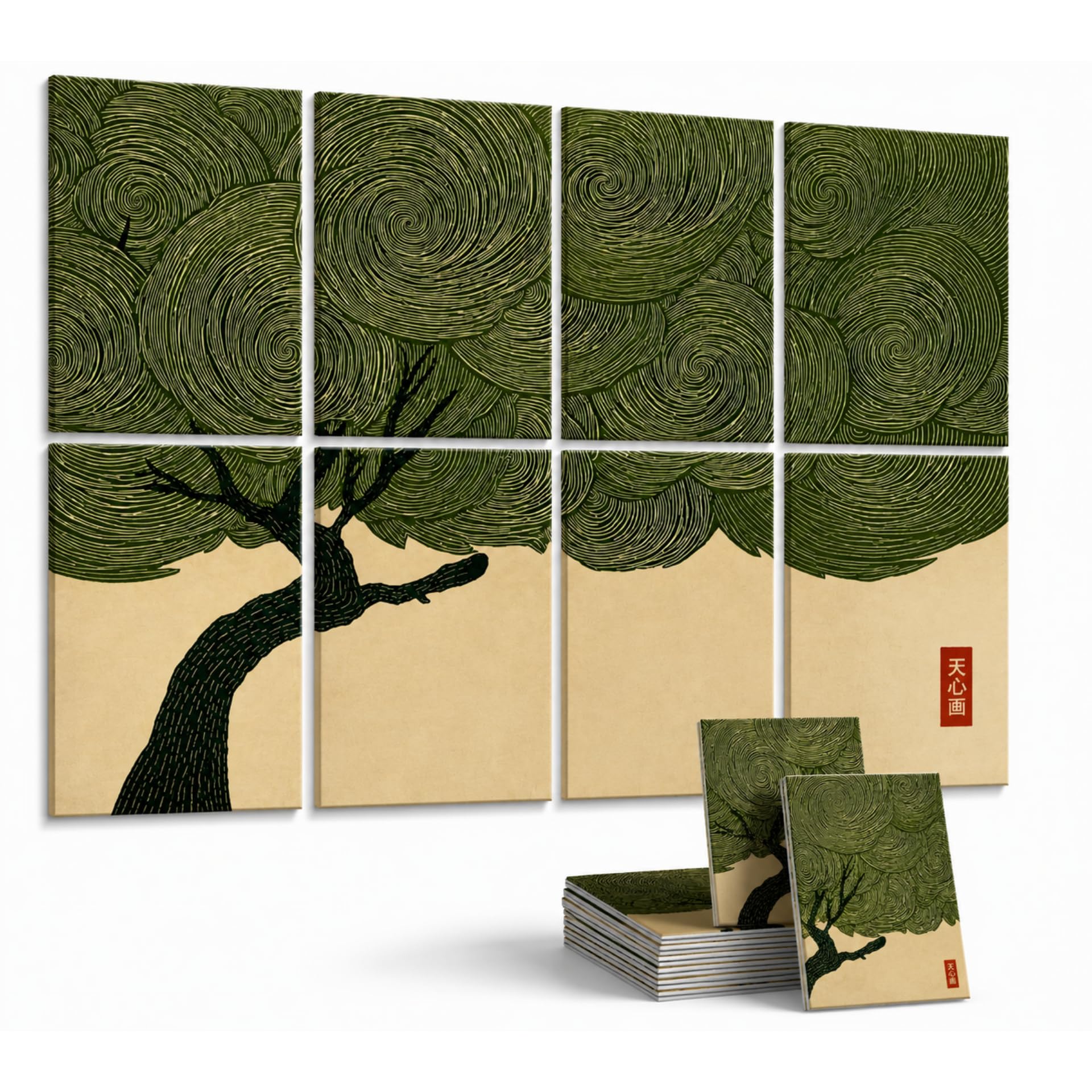 Timber Acoustics® Acoustic Art Wall Panels for Home, PET Felt Sound Absorbing & Noise Reduction Panels for Wall, Decorative Acoustic Panels for Home, 48”x32” (Zen Green Tree, Set of 8)-image-25