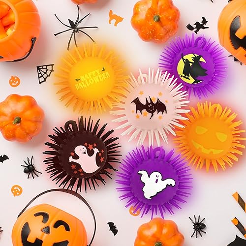 Miniatura 7 de ArtCreativity Bolas de Halloween iluminadas, juego de 6, bolas de estrés suaves y puntiagudas para niños en varios colores, juguetes LED para