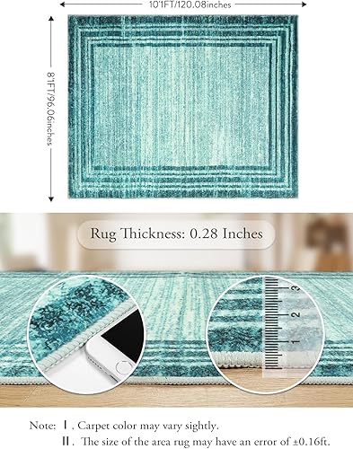 Miniatura 2 de Lahome Alfombra abstracta de color verde azulado de 8 x 10 pies para sala de estar, lavable, moderna, resistente a las manchas, de pelo bajo, suave,