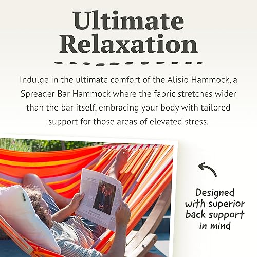 Vista 92 de La Siesta® Alisio Hamaca con barra esparcidora, hamaca exterior resistente a la intemperie, hamaca exterior de tela para 2 personas, máximo 355