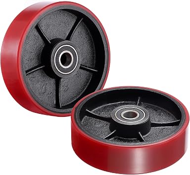 7" x 2" Pair Pallet Jack Steering Wheels with 20mm ID Bearings, Heavy Duty Red Poly Tread Rear Wheels Replacement for Most Standard Pallet Jacks