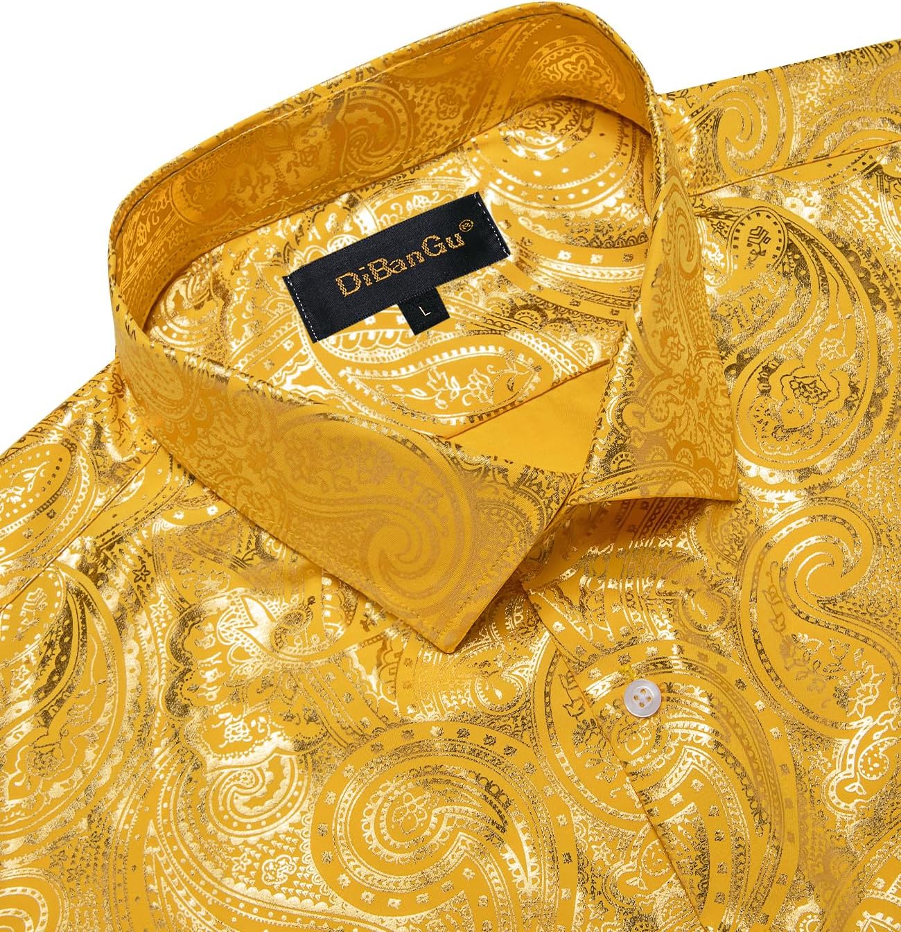 DiBanGu Mens Paisley Dress Shirt Luxury Printed Long Sleeve Button Down Shirts Regular Fit Shiny Shirts for Wedding Prom