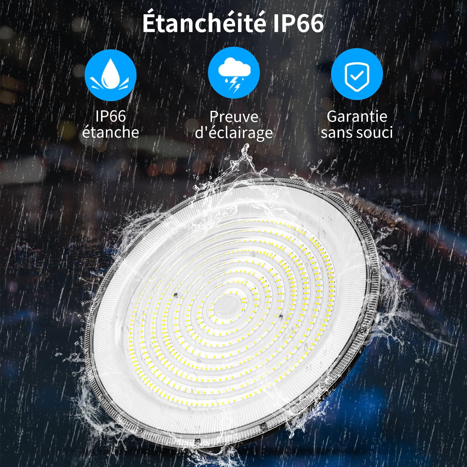 300W UFO LED High Bay Lumière - 30000LM LED Projecteur LED Industriel Intérieur, Blanc Froid 6500K, Éclairage de Baie Commerciale Étanche IP66 pour Atelier Usine Garage Entrepôt （4 Pièces）