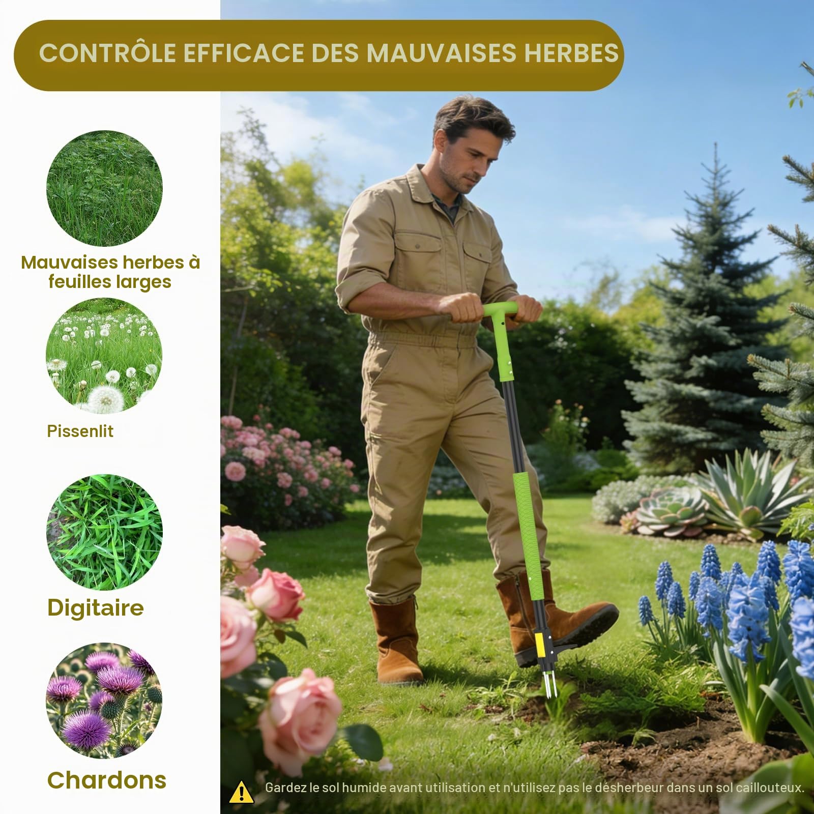 Desherbeur Manuel, Outil de Desherbage de Jardin Long Manche | Désherbeurs Manuels Debout, Outil de Ramassage de Racines de Mauvaises Herbes