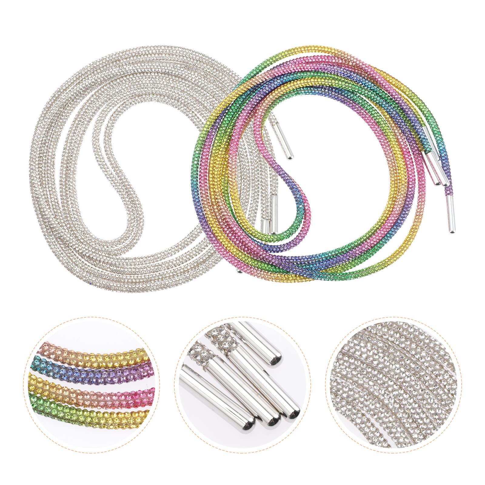 Stringhe per Scarpe Sportive Strass Riflettenti 100cm Bianco Resistente alla Moda per Scarpe Casual da Ginnastica 2 Paia Eleganti