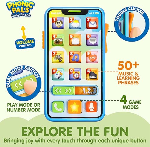 Miniatura 3 de JOYIN Juego de teléfono de juguete mejorado y control remoto, más de 90 frases de música y aprendizaje, juguetes para bebés de 6 a 12 meses, regalos