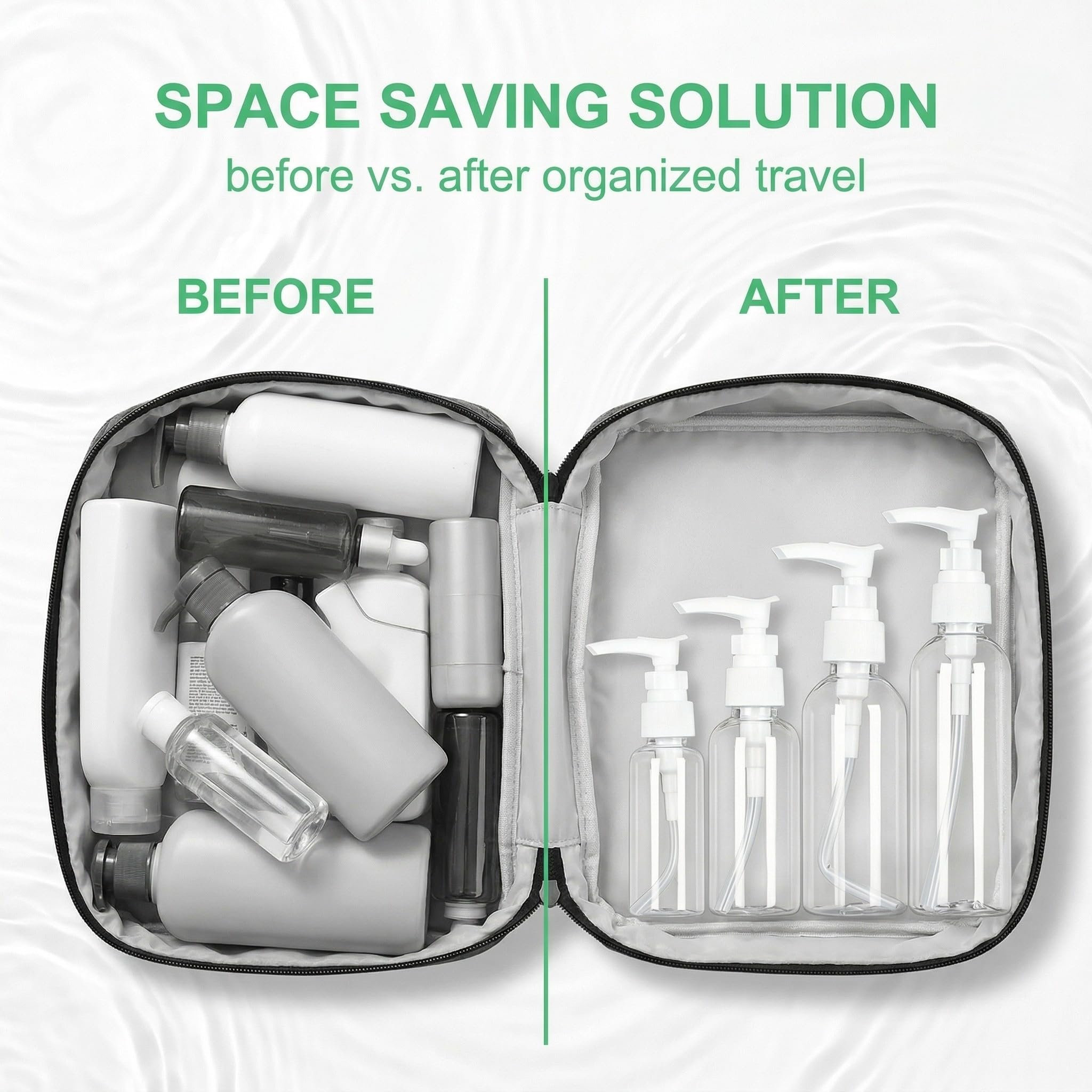4 Pezzi dispenser per crema, 30ml, 50 ml, 80 ml, 100 ml, Trasparente enza senz'aria Flaconi da Viaggio, Boccette Contenitori Ricaricabile Con 3 imbuti, per Cosmetici, Lozione, Bagno, Shampoo Liquidi