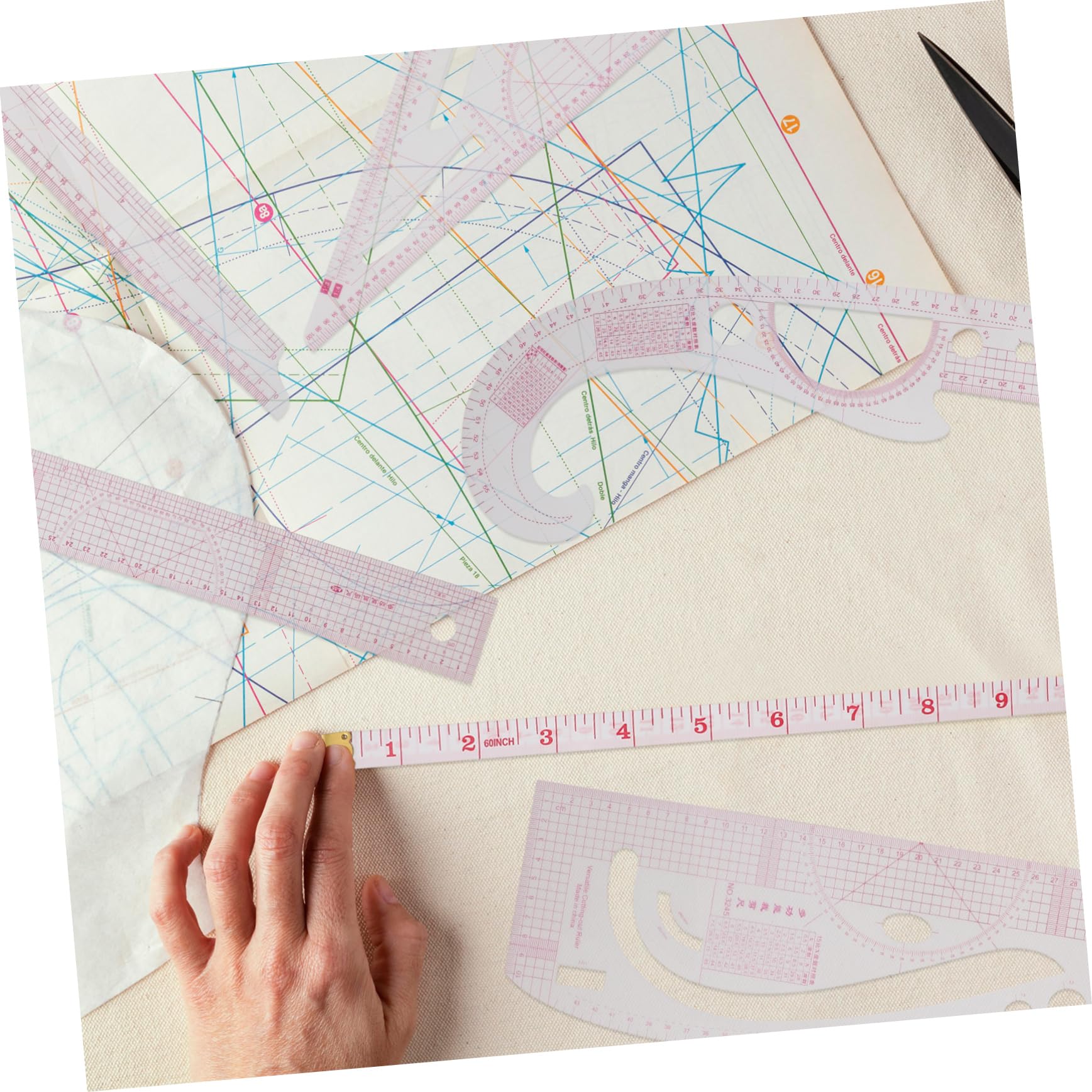 Juego de Reglas de Costura Curva Francesa para Patronaje y Tela | Plástico Flexible, 12 Piezas, Uso en Corte y Diy, para Diseñadores de Moda y Principiantes