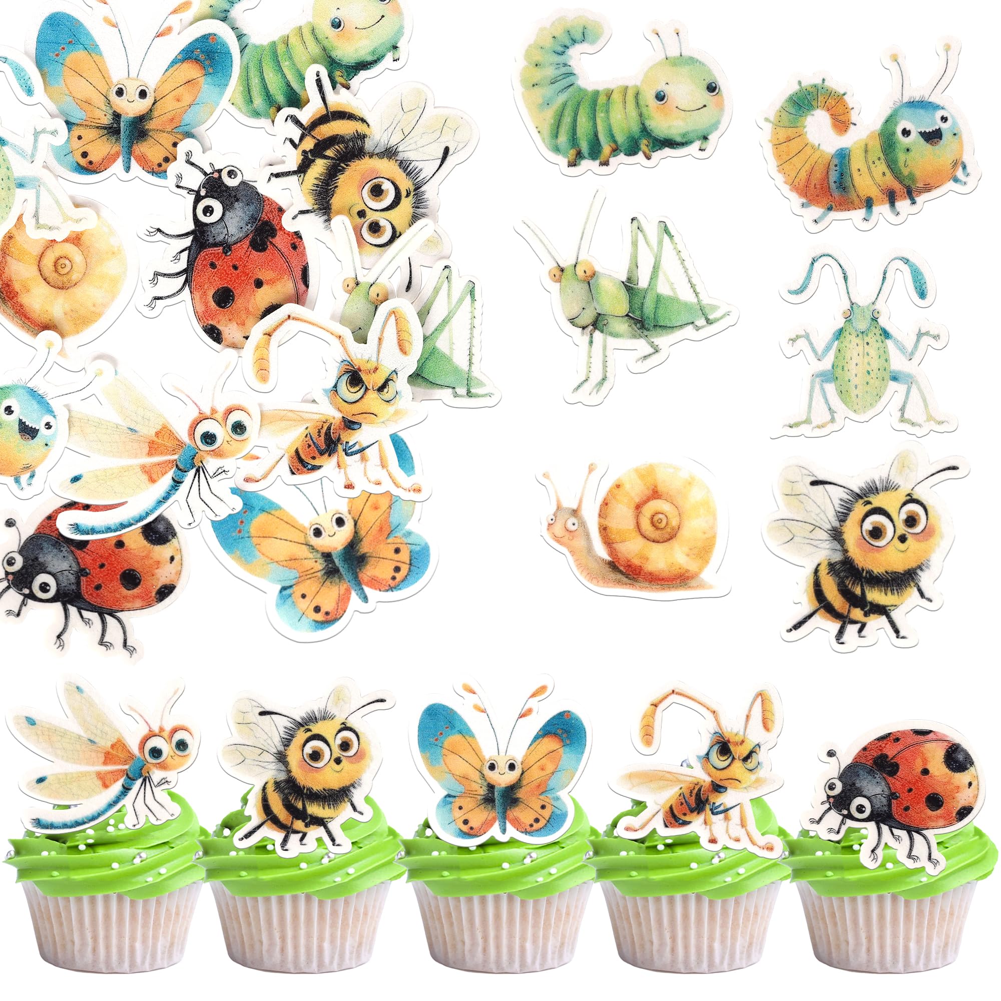 60 Stück Essbare Insekten Cupcake Toppers Natur Insekt Tortendeko Marienkäfer Raupe Bienen Schnecke Kuchen Deko für Insekt Thema Baby Dusche Kinder Geburtstag Party Kuchen Dekorationen