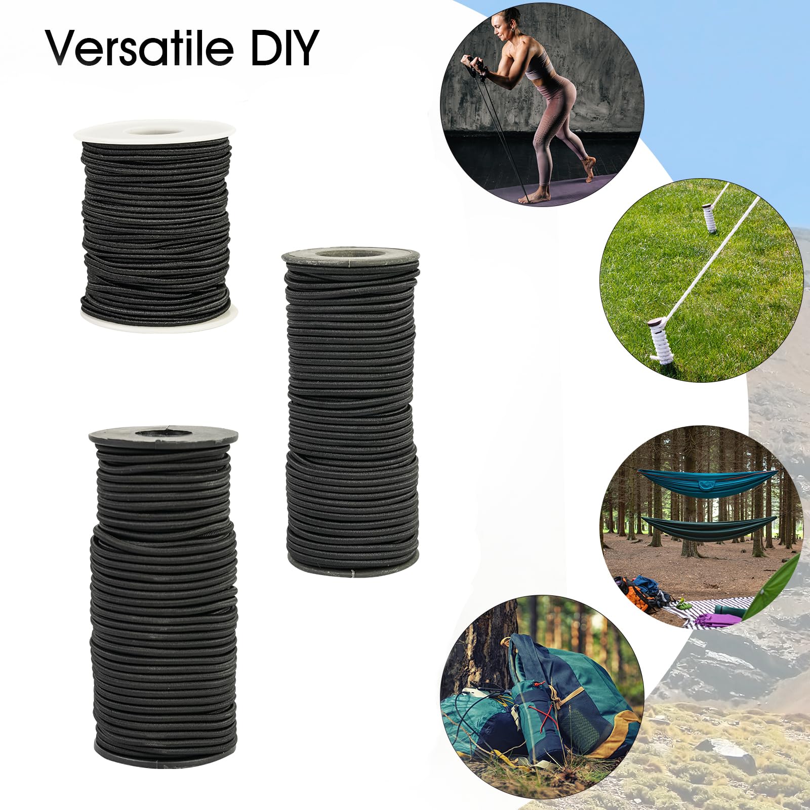 Paracord Planet - Corde Antichoc (0,63 Cm) - Hamacs, Filets De Chargement, Projets D'artisanat, Sangles élastiques - Cordon DIY (7,6 M, Noir