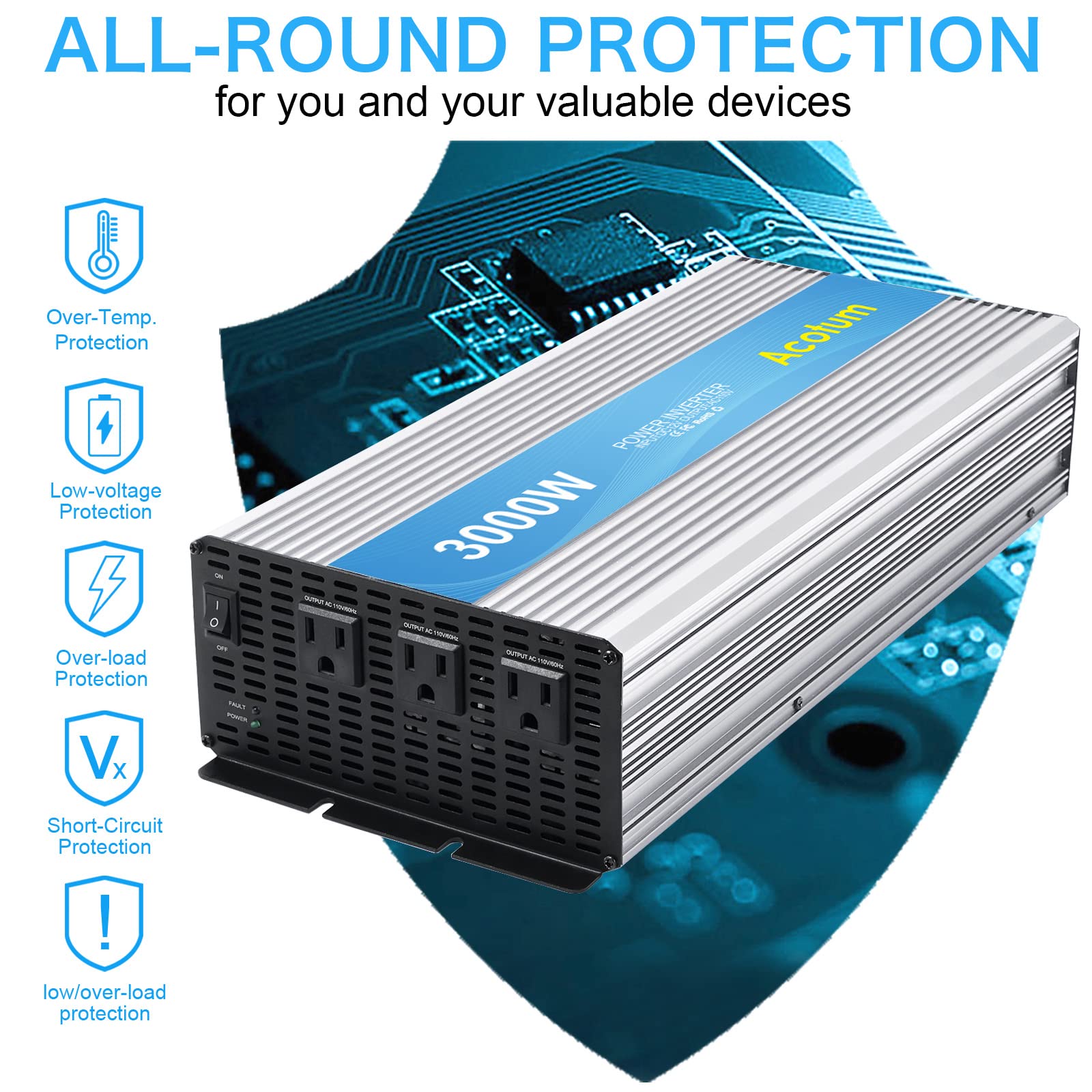 Amazon.co.jp: 3000W パワーインバーター 変形 正弦波 コンバーター