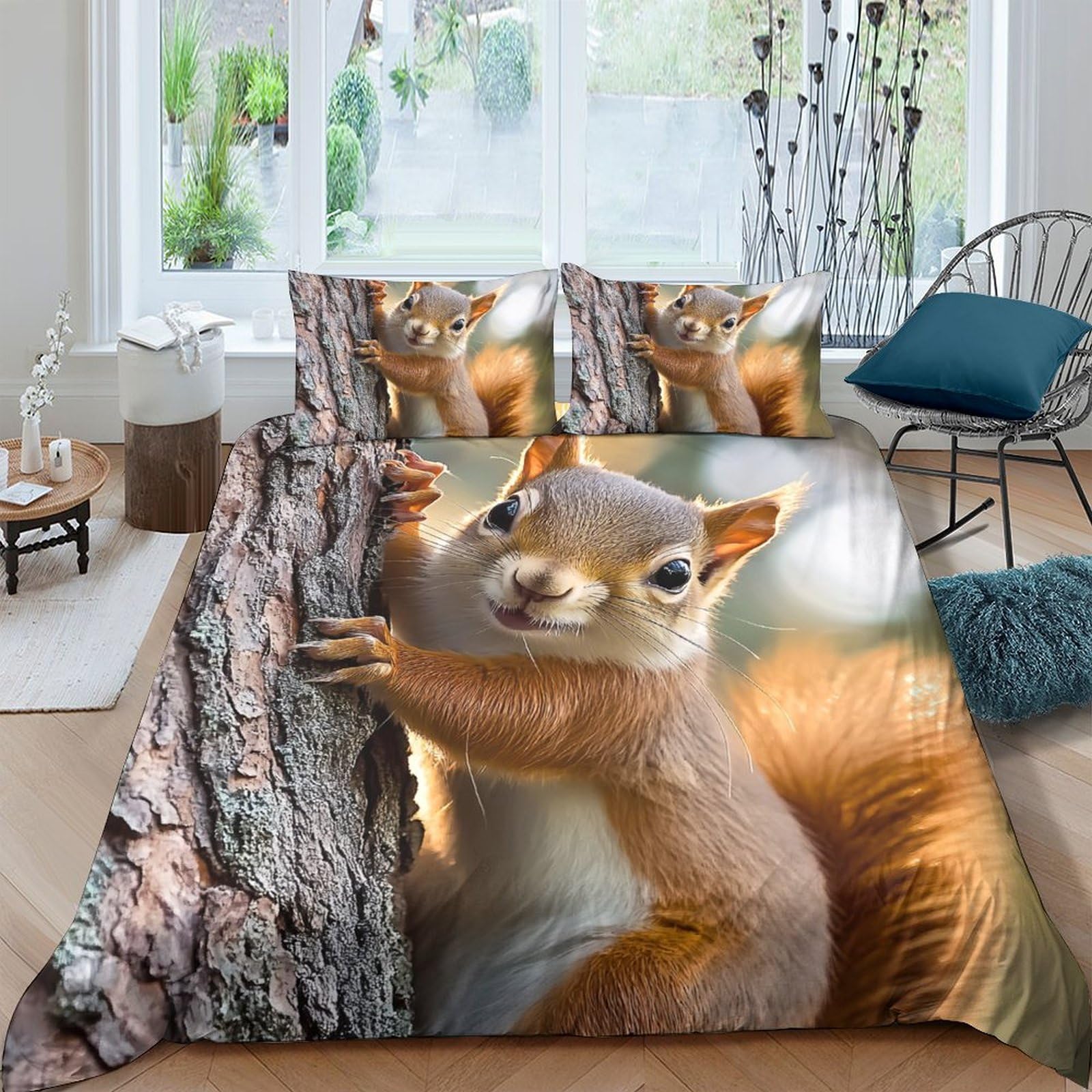Ctjqhvkz Style-2 3D Printed Squirrel Forest Fitted Sheet Microfiber Soft Breathable Woodland Mattress Cover For Bedroom Dorm Decor Single（135X200cm）