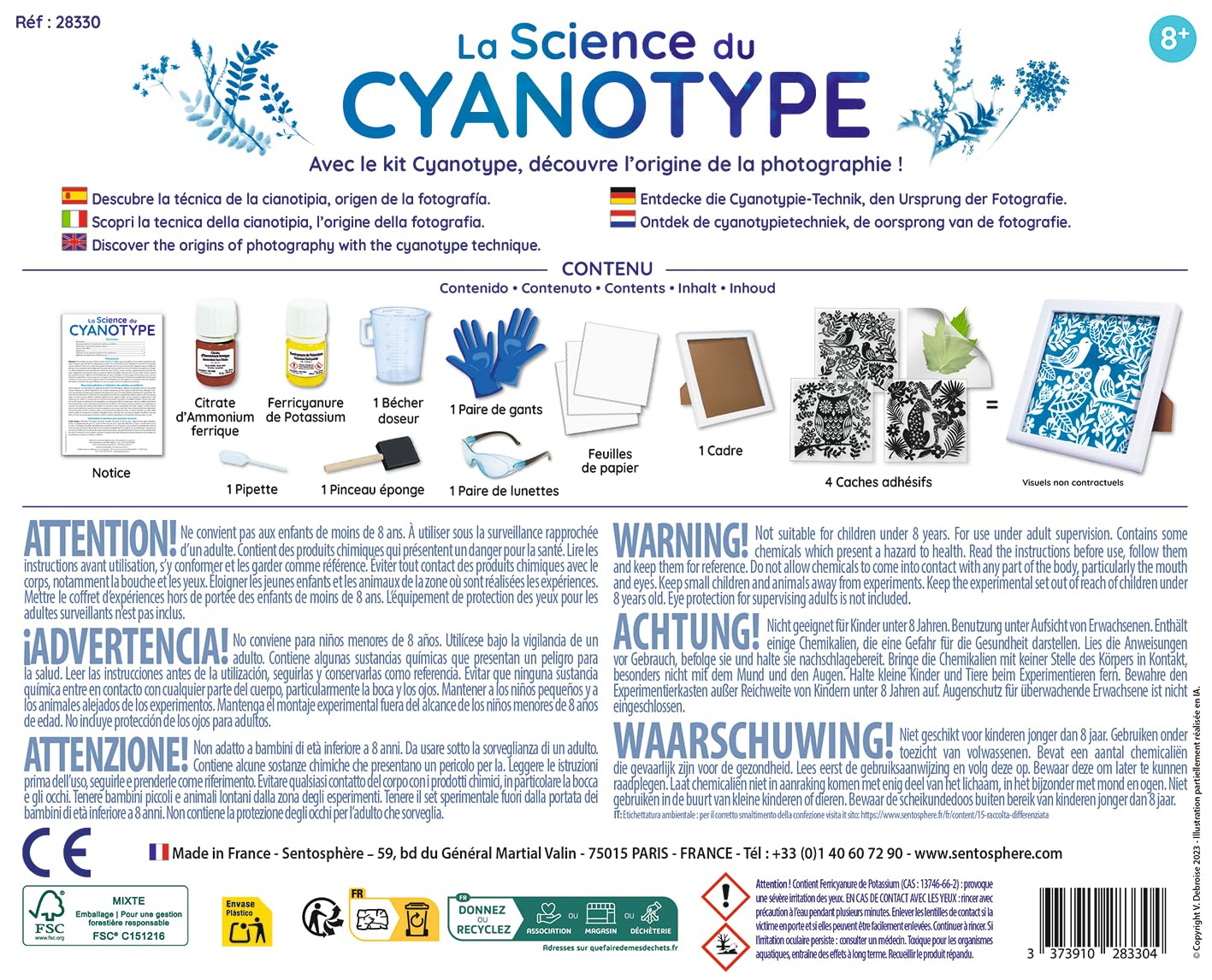 Sentosphère Planet Science – Die Wissenschaft des Cyanotyps – Lernen Sie die Kunst der Monochromen Fotografie mit Spaß – für Kinder ab 8 Jahren – hergestellt in Frankreich – 28330