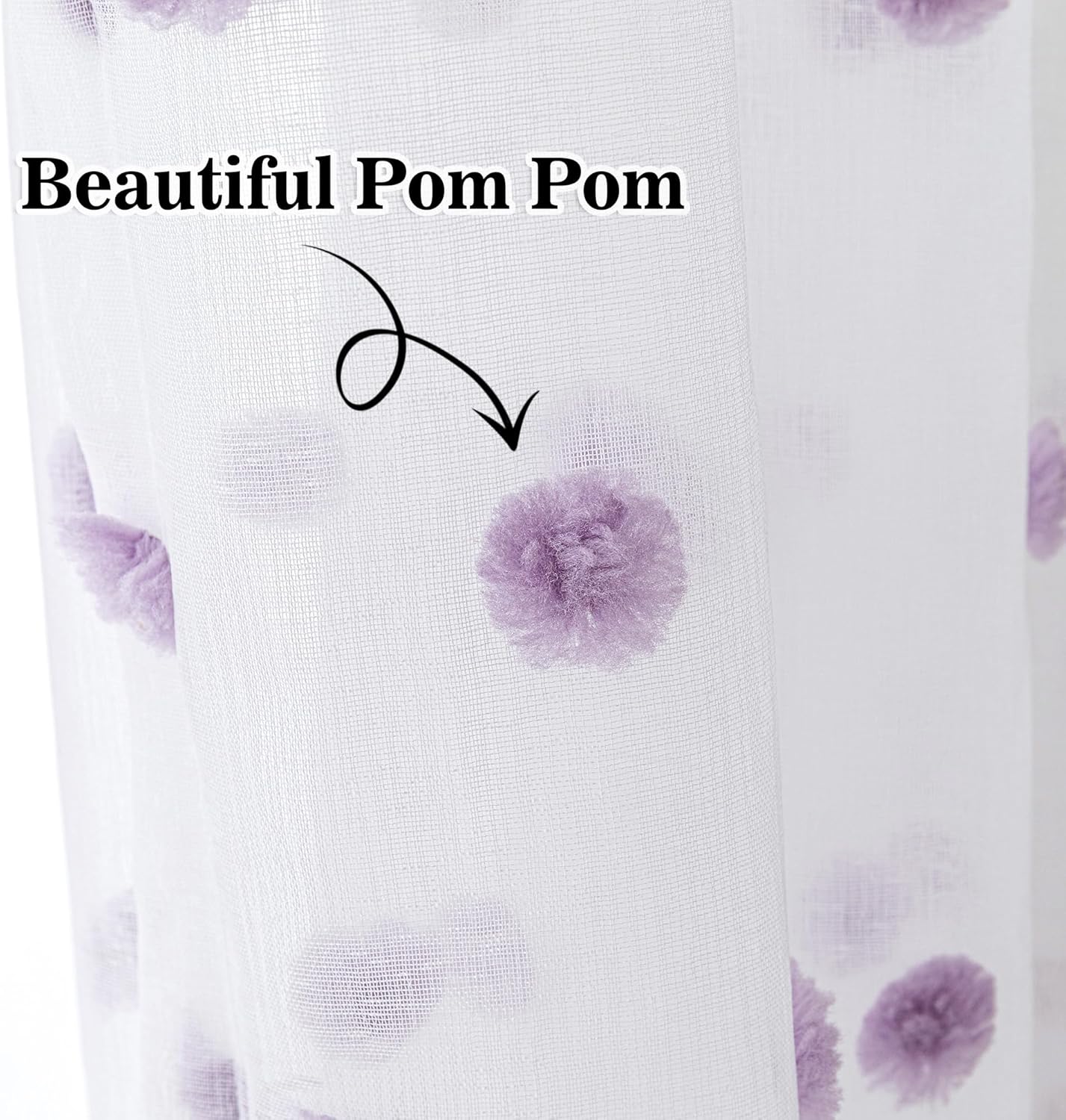 MYSKY HOME 108 Inch Curtains for Living Room Extra Long Purple Pom Pom Curtains for Bedroom 2 Sets Large White Sheer Curtain for Sliding Door Rod Pocket Backdrops Window Drapes 52 x 108 in