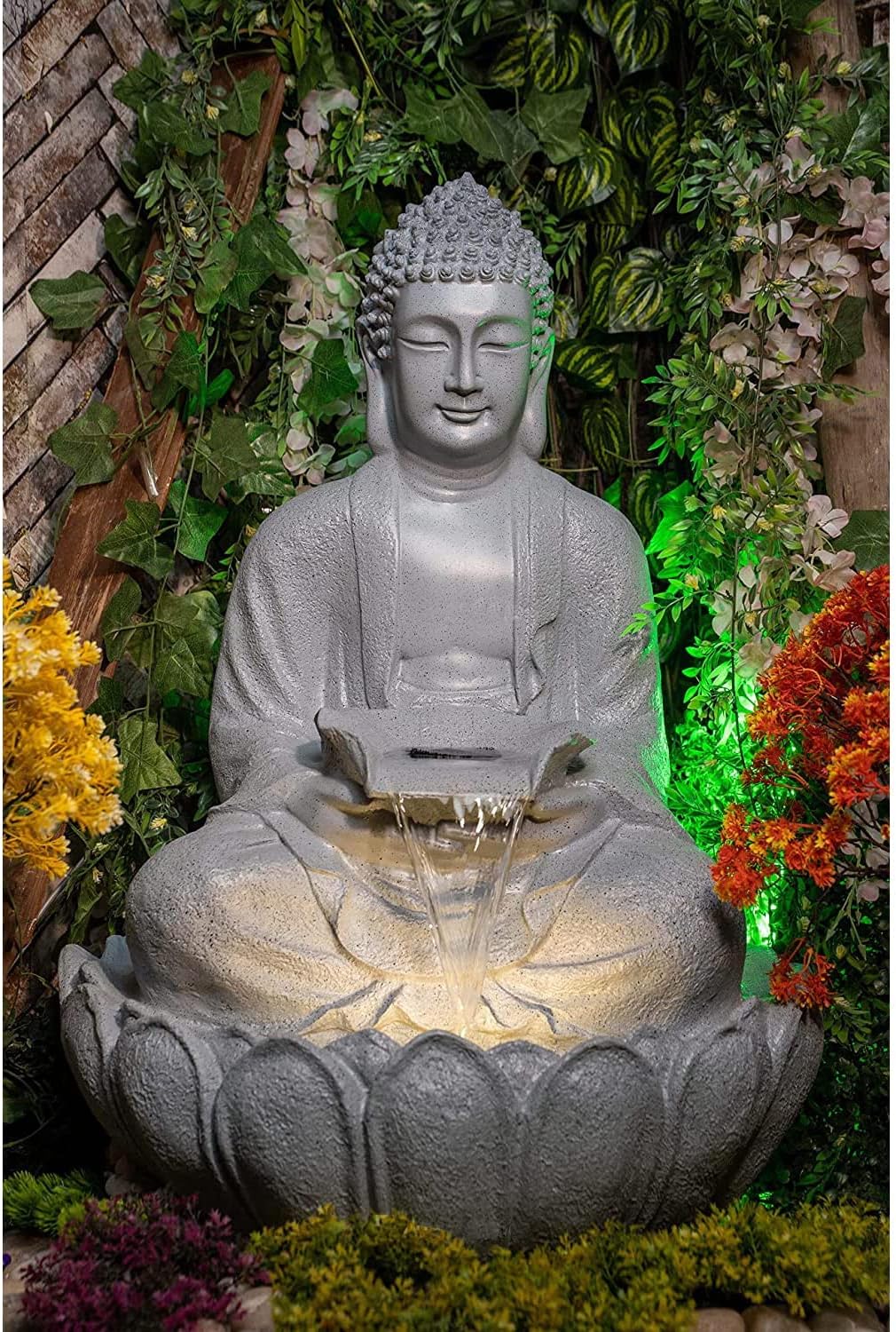 Fountain Hub Large Lotus Buddha Water Fountain for Home, Office, Garden Golden Color Large (Size-65 x 65 x 90 Cm) (Grey)