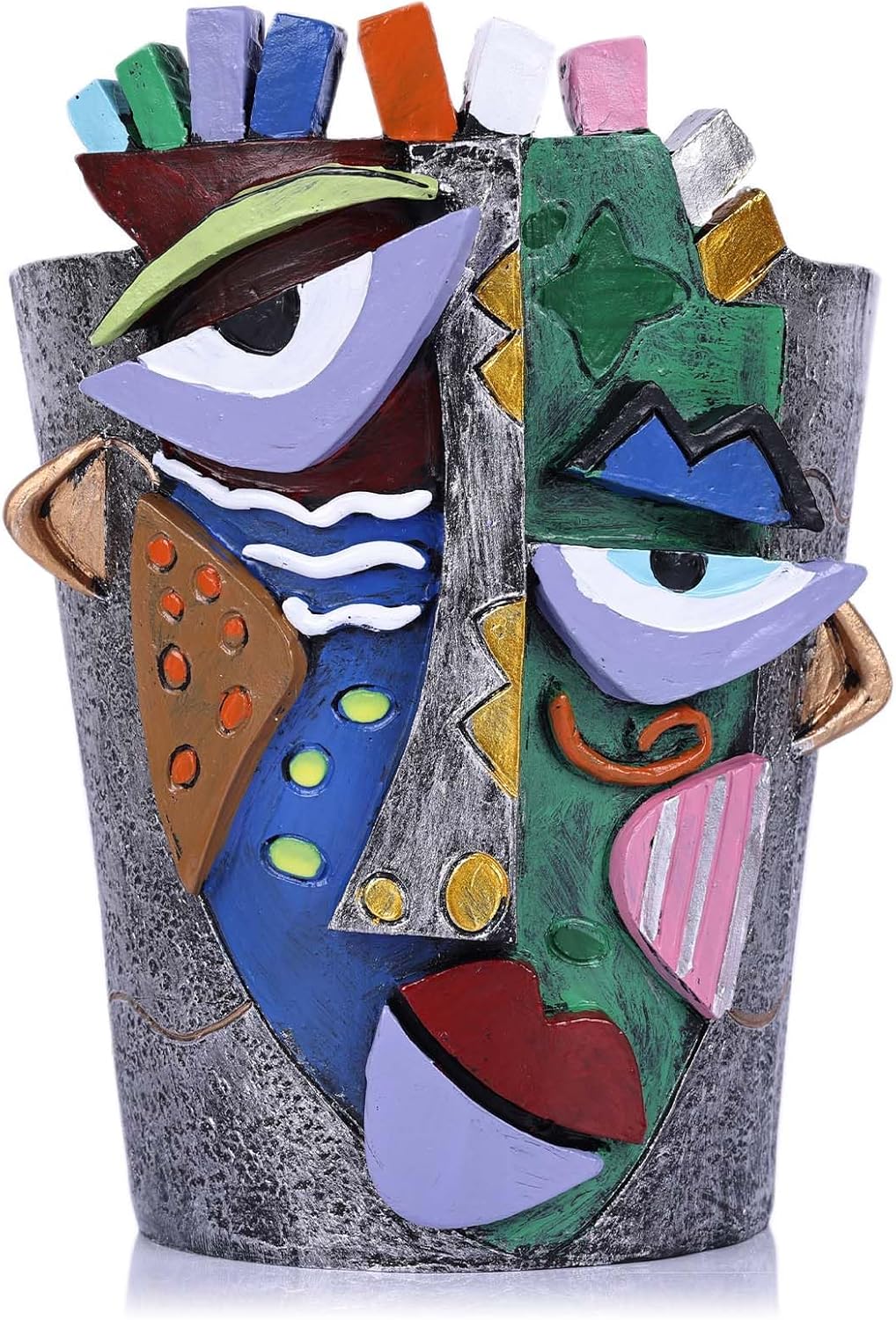 Abstract Art Flower Pot,Large Face Planter,Colorful Head Planter Pot for Plants,Decorative Face Flower Pots for Living Room, Patio,Garden,Unique Home Décor for Indoor and Outdoor Use (Gray)