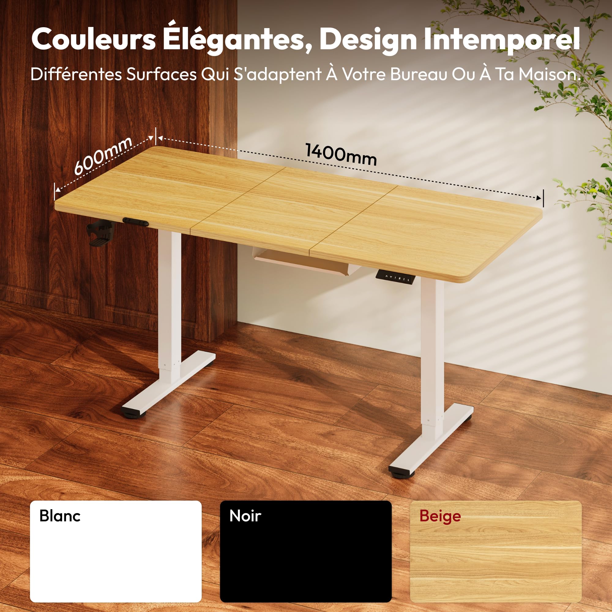 SANODESK Bureau Assis Debout Électrique 140x60 cm, Bureau Réglable en Hauteur Électrique avec Mémoire, Silencieux, Système Anti-Collision, Bureau Électrique Stable, Érable