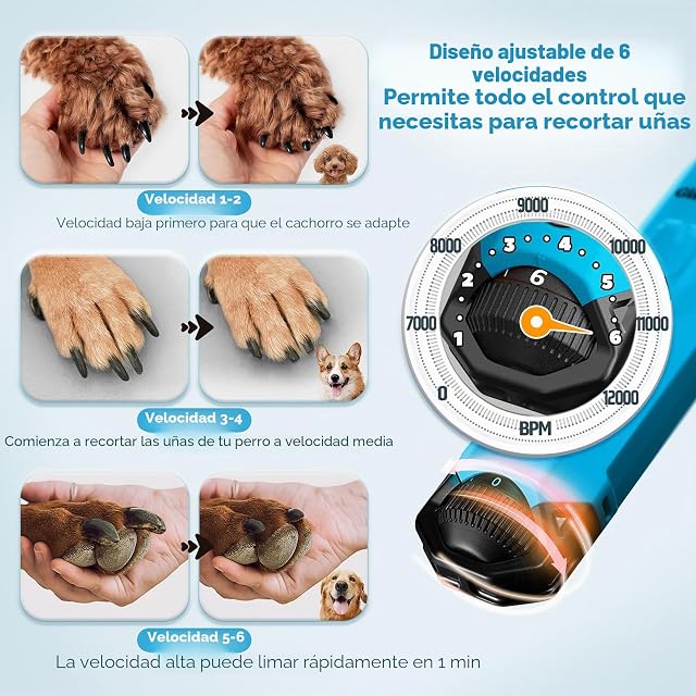 Foto 2 de 6 de Gimars Lima De Uñas Eléctrica para Perros, Ajustable 6 Velocidades Cortador De Uñas Eléctrico