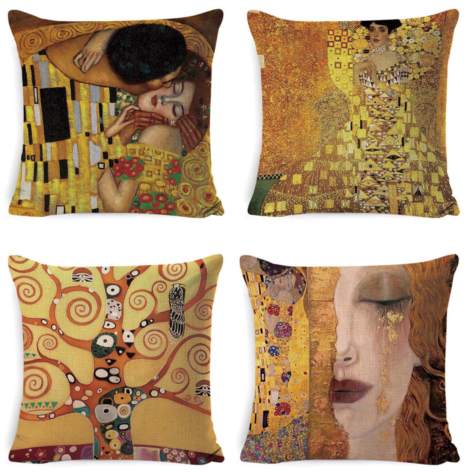 4 Pack Funda de Almohada Decoración Cuadrado Funda de Cojines Funda de Almohada de Navideñas Fundas para Cojines Cuadrado Lino Funda cojin para Sofá Cama Decoración para Hogar 65X65cm Figura ,Color1