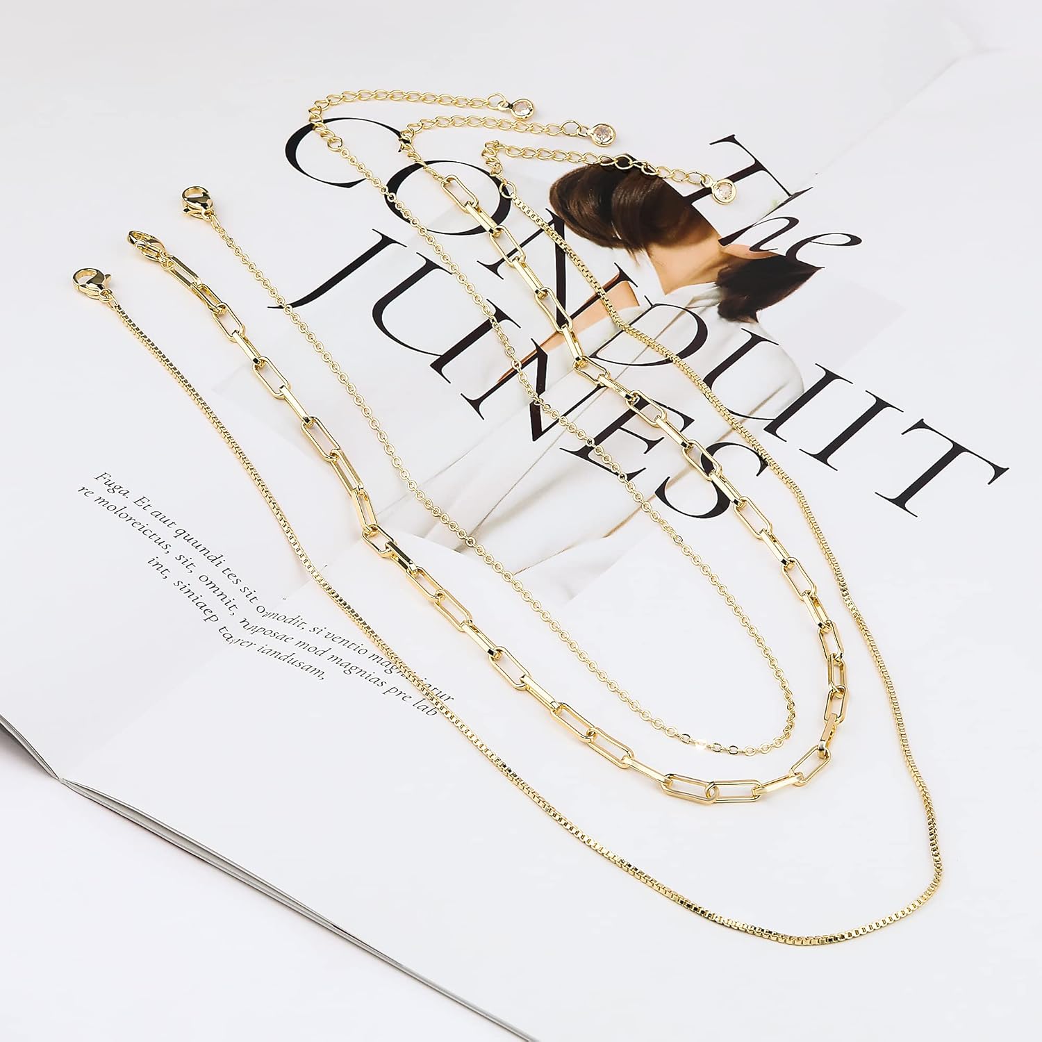 Freekiss Women's Layered Necklace Set - 3 Piece Dainty Gold Jewelry for Everyday Stacking | 14K Gold Plated Snake Chain, Rope Chain, Cuban Chain | Adjustable Length 14-18.5 Inch | Gift Ready - Image 5