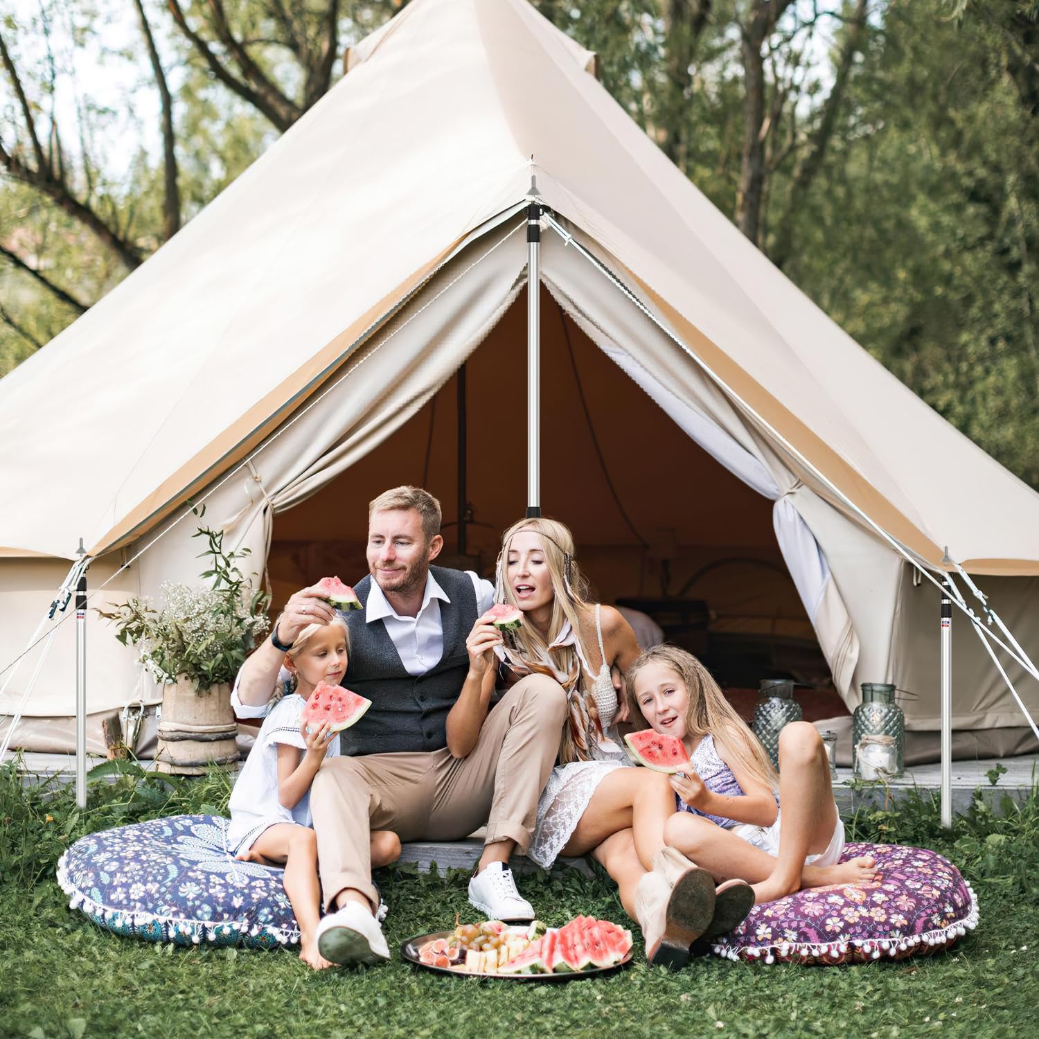Fiqops Barres de tente télescopiques pour camping, barres de tente en aluminium, réglables de 87,5 cm à 234,5 cm, avec 3 segments