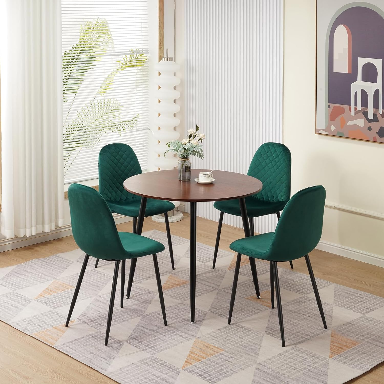 Homcasa Round Dining Table and Chairs Set 4, 90cm Wood Effect Dining