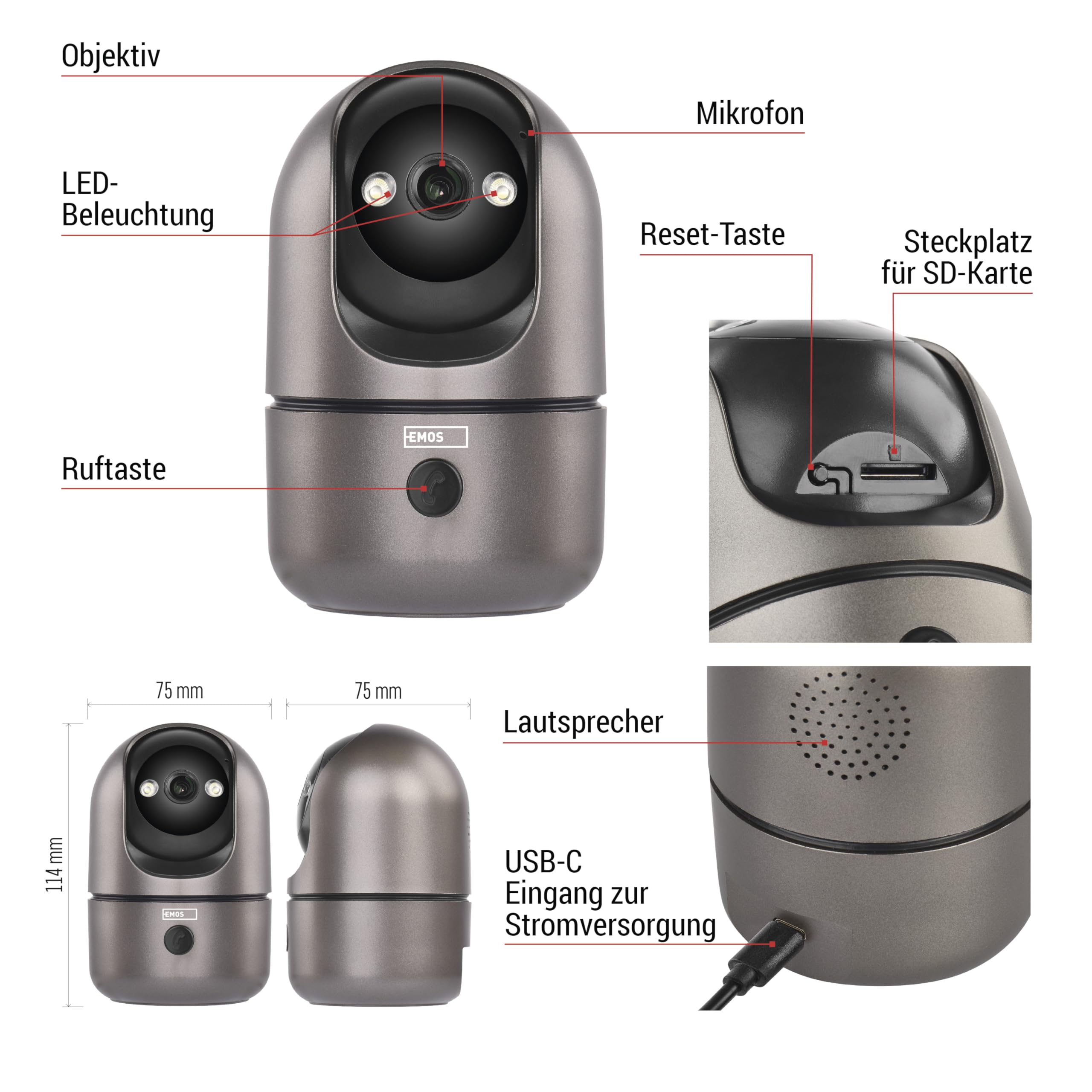 EMOS GoSmart Wewnętrzna kamera monitorująca 4MP z podwójnym WiFi i aplikacją, inteligentna kamera IP do wnętrz, wykrywanie i śledzenie ruchu, widoczność w nocy i ustawienie obszaru, 2-drożne audio