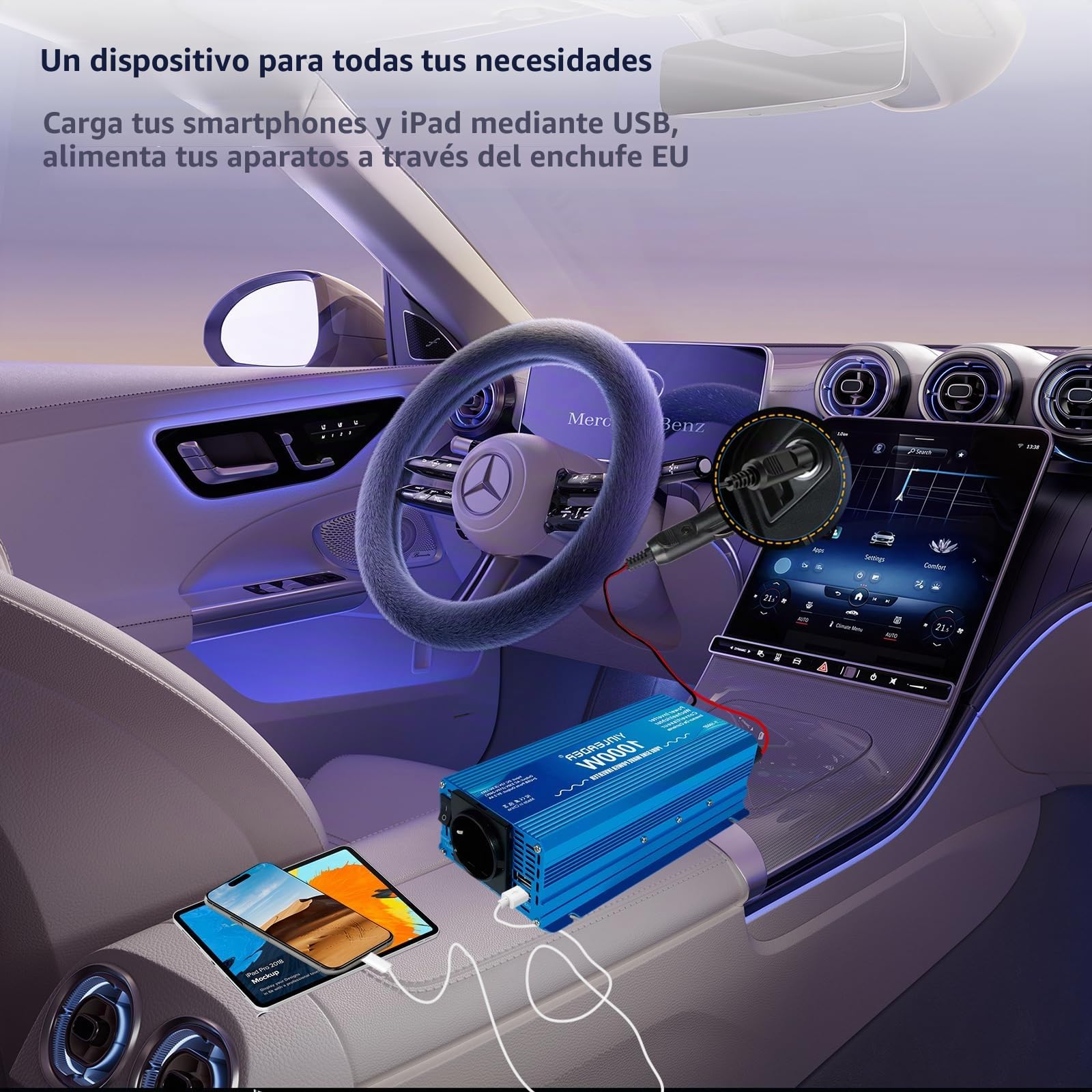Yinleader Inversor de Onda Sinusoidal Pura 1000W Convierte Transformador 12V a 230V, con 2 Puertos USB - Ideal para Coche, Caravana, Barco y Camping