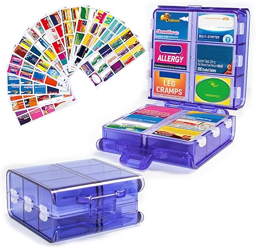 Miniatura 15 de Mini pastillero con 161 etiquetas, para uso diario, viaje, 7 días, unidad, azul Beige,Azul,Gris,Rosa,Púrpura,Blanco