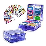 Large Pill Organizer with Medicine Labels, Pill Dispenser 12-Compartment Travel Medication Storage Case, 7-Day Pill Box for Vitamins & Supplements (Blue, 161 Labels)