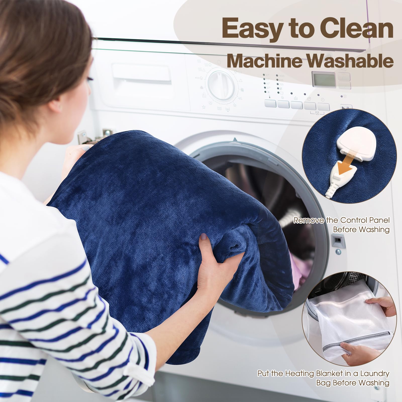 OneAmg Coperta Termica Elettrica,155x180cm 6 Livelli di Riscaldamento,Timer 10H,Spegnimento Automatico Della Coperta Elettrica -con Telecomando Digitale,Lavabile in Lavatrice,Plaid Riscaldabile Blu