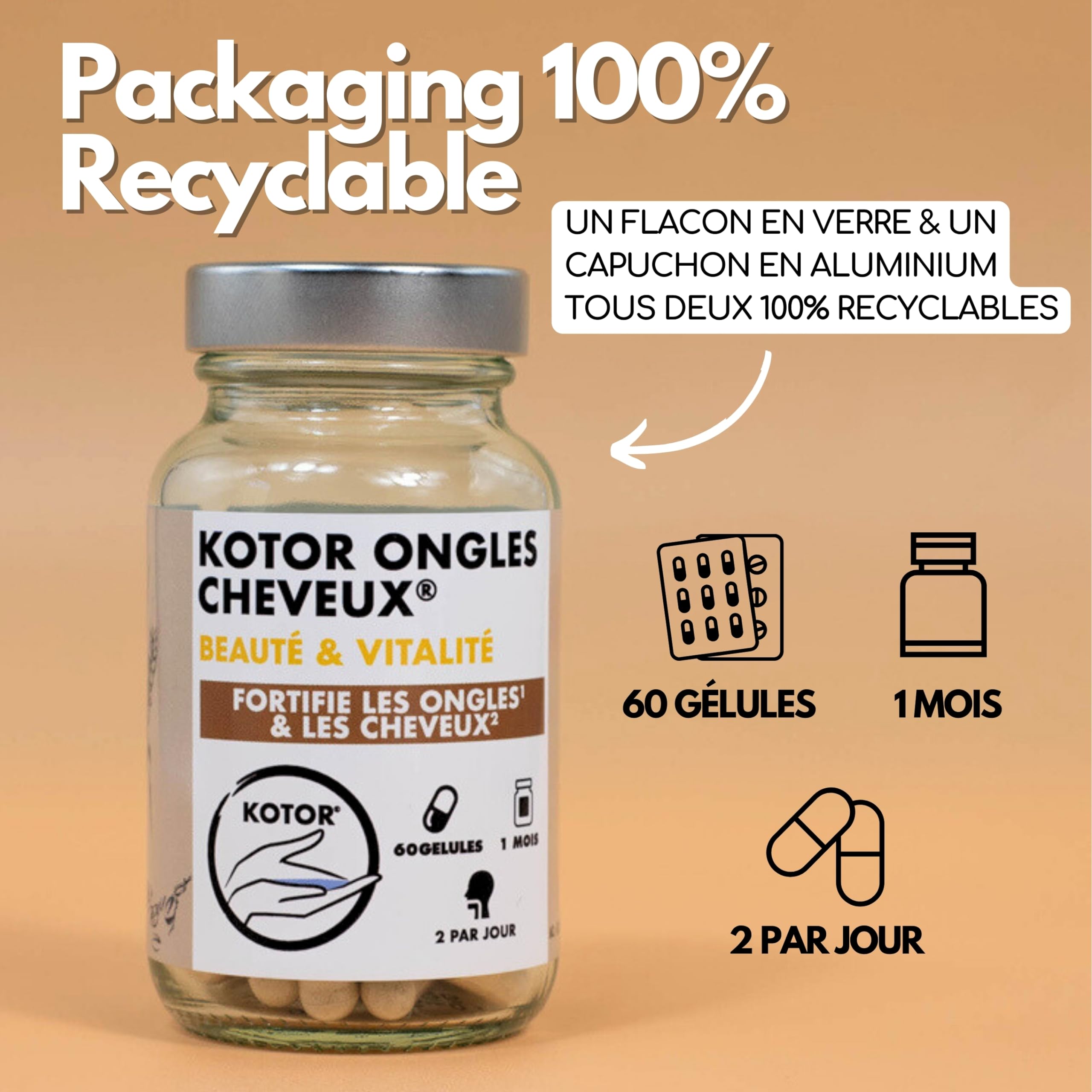 Lot de 3 ONGLES CHEVEUX | Beauté, Pousse, Croissance et Fortification | Complément Naturel | Biotine + Zinc + Germe de Blé + Levure de Bière + Vitamines E, B5 et B6 | 60 Gélules | Francais