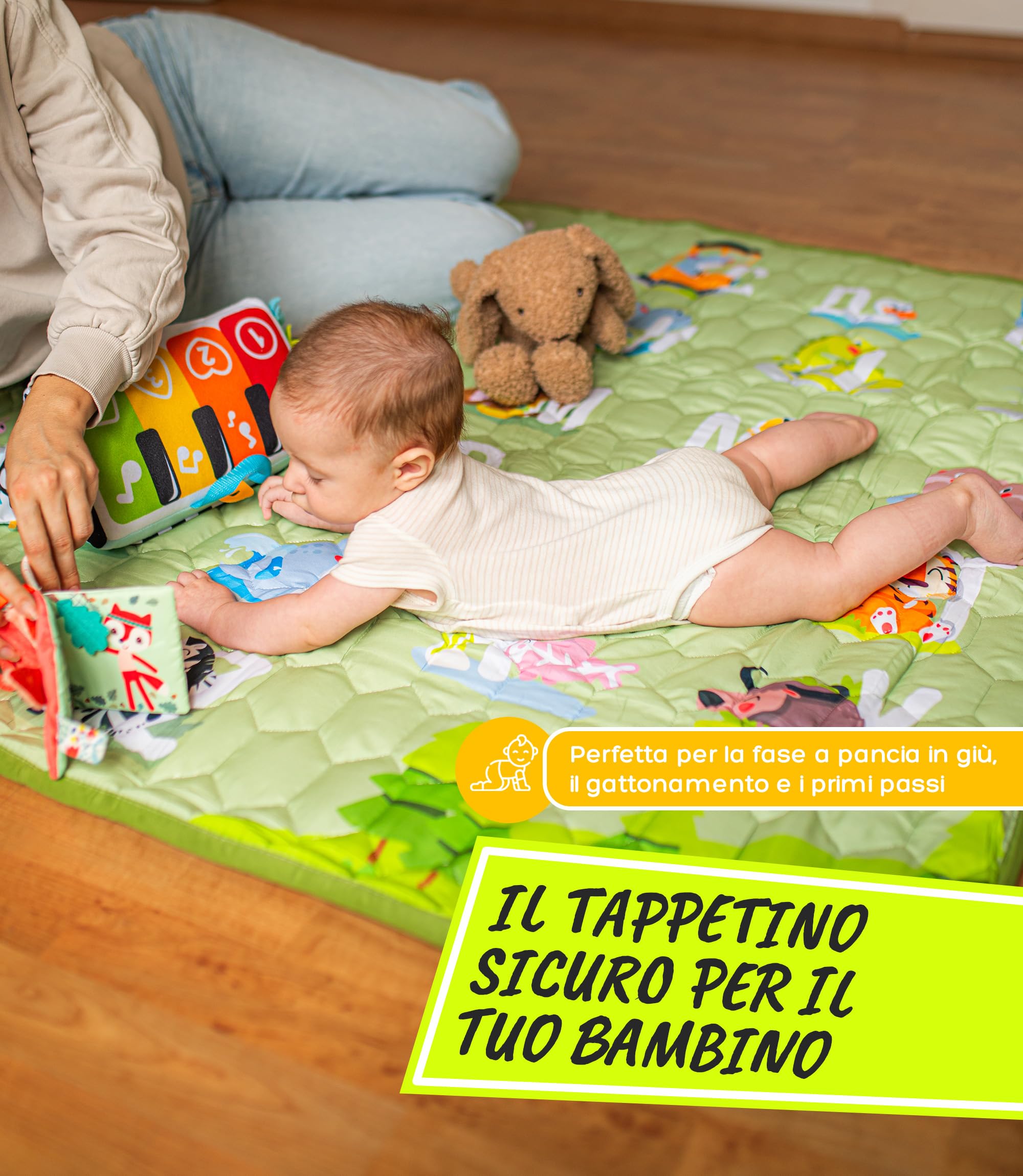 Tappeto Gioco Bambini Pieghevole 127x127 cm Playmat Morbido Tummy Time Antiscivolo e Lavabile – Tappetone Neonato Gattonamento – Tappeti Montessori Attività Cameretta Pavimento Gattonare | VALBABY