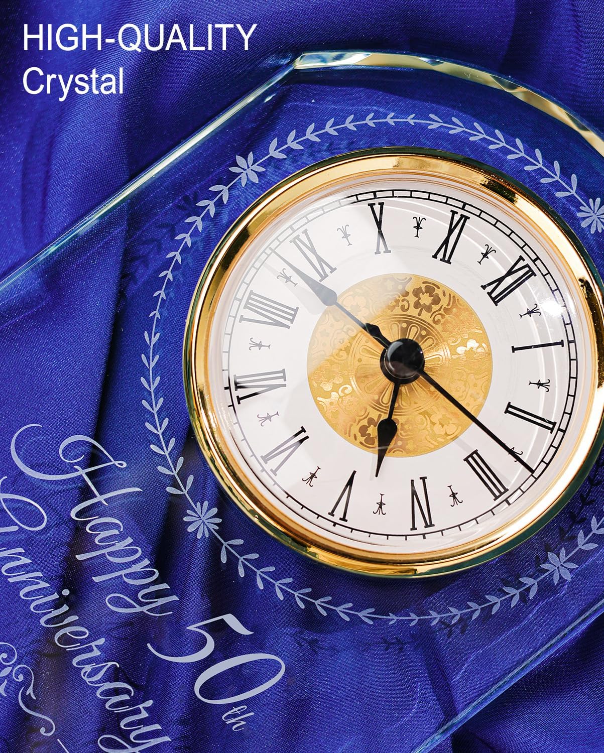 50th Wedding Anniversary Crystal Quartz Clock with Wooden Light Base,50 Years of Marriage Gift,Happy Golden Anniversary Decoration Gift,for Parents,Grandparents,Couple - Image 5