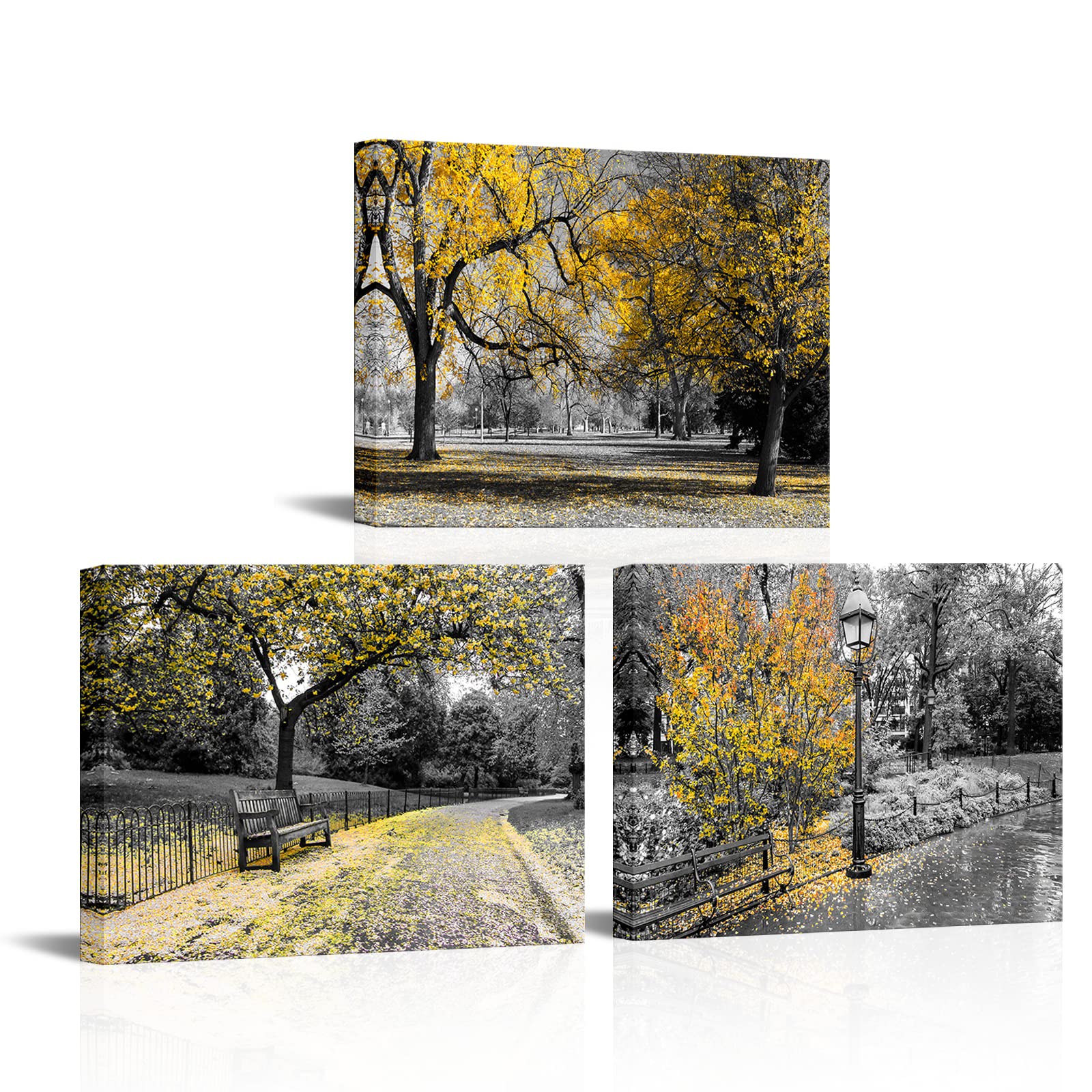RyounoArt Black White Yellow Canvas Wall Art Yellow Tree Pictures Painting Autumn Nature Landscape Prints for Home Office Wall Decor Framed 12 * 16