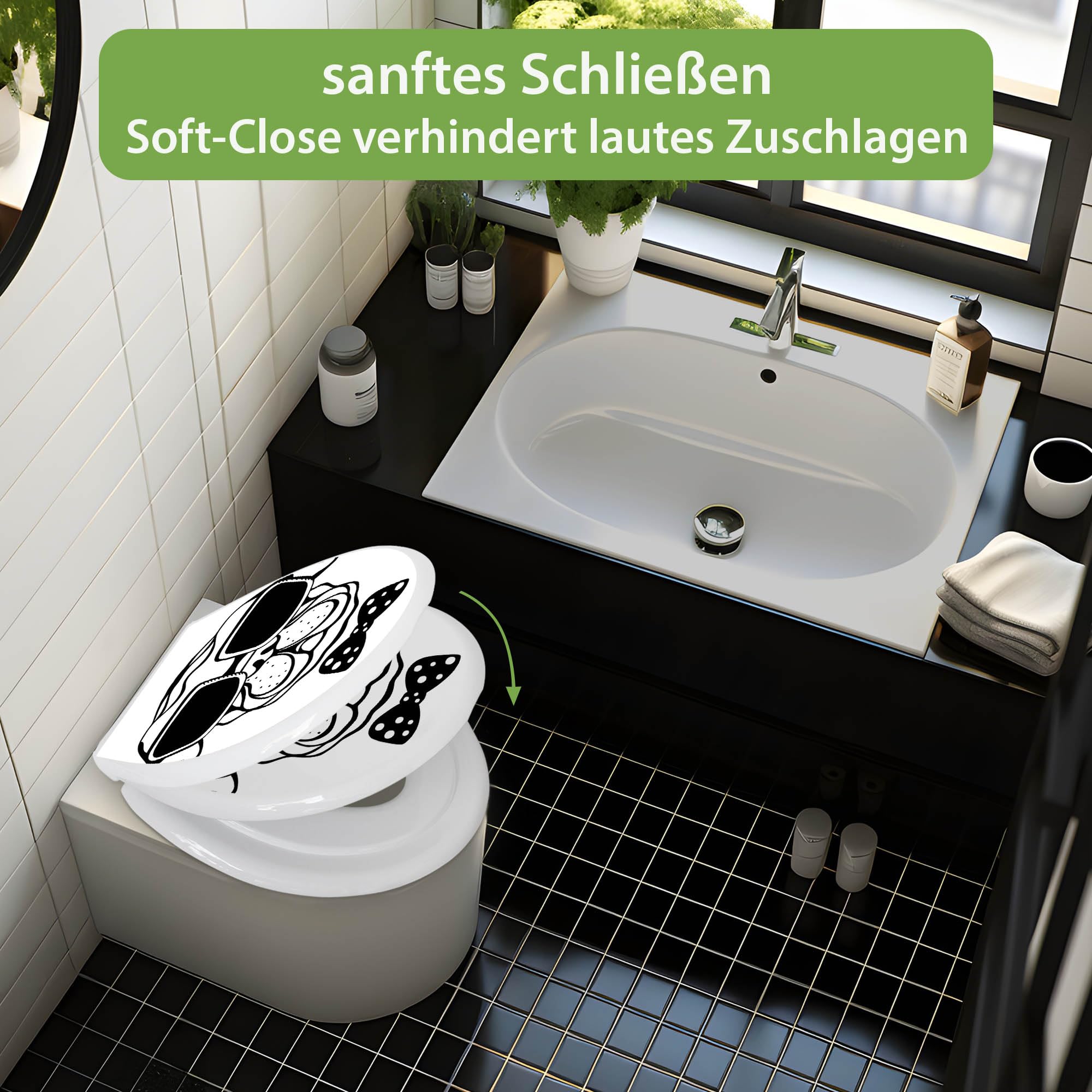 banjado Familien WC Sitz mit Absenkautomatik 44,9x37,1cm - Klobrille mit Kindersitz aus hochwertigem Polypropylen - Toilettendeckel mit Kinder Toilettensitz integriert - Motiv Big Boss