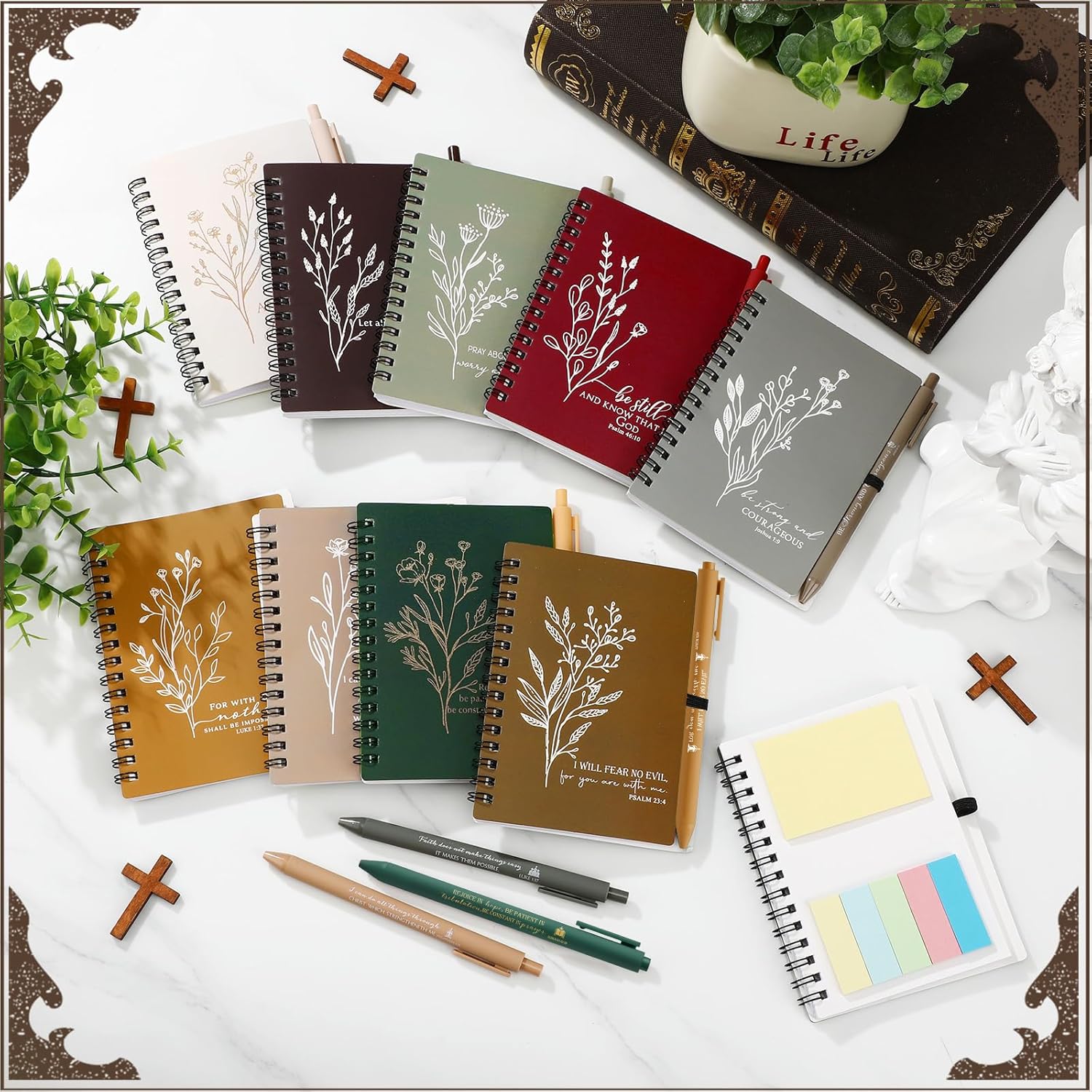 20 Pcs Christian Gift Bible Study Notebook with Notes Christian Pen Aesthetic Religious Journal Church Prayer Notepad Jesus Valentines for Clergy Pastor Sunday School Employee (Retro Color)