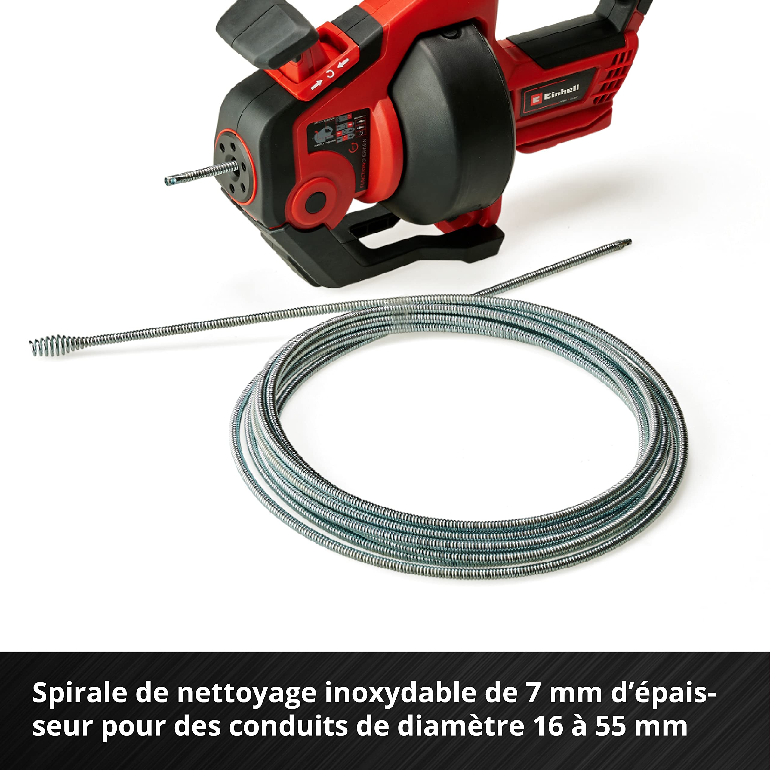 Einhell Furet déboucheur de canalisations sans fil TE-DA 18/760 Li-Solo Power X-Change (18 V, Li-Ion, long flexible spiralé de 7,6 m) Livré sans batterie ni chargeur
