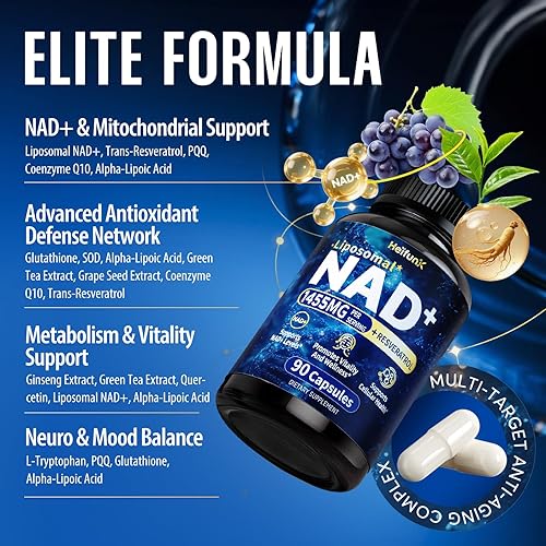 Miniatura 3 de Suplemento NAD, NAD liposomal + suplemento con resveratrol para mujeres y hombres, apoya la energía celular, la concentración y el envejecimiento