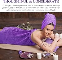 Vista 6 de 4 toallas de spa para mujer, bata de spa con cierre ajustable, parte superior elástica, envolturas ligeras para baño y ducha (morado, rayas)