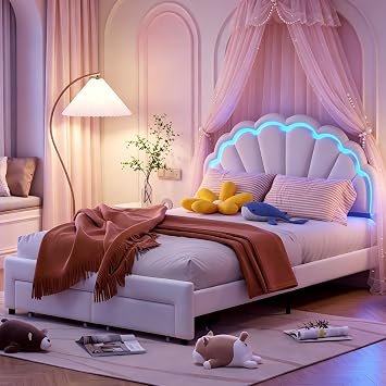 Small Double Princess Girl Bed Frame 120x190cm with 2 Drawers