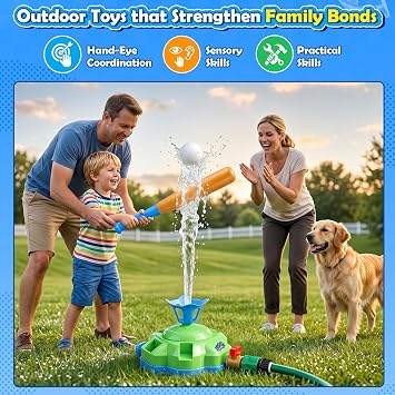 YOTOY 4-in-1 Kids Outdoor Water Play Sprinklers Toys - Water Baseball Tball & Rocket Sprinkler, Outside Summer Pool Toy - Backyard Activities Games for Toddlers Boys Ages 3 4 5 6 7 8 12 Year Old