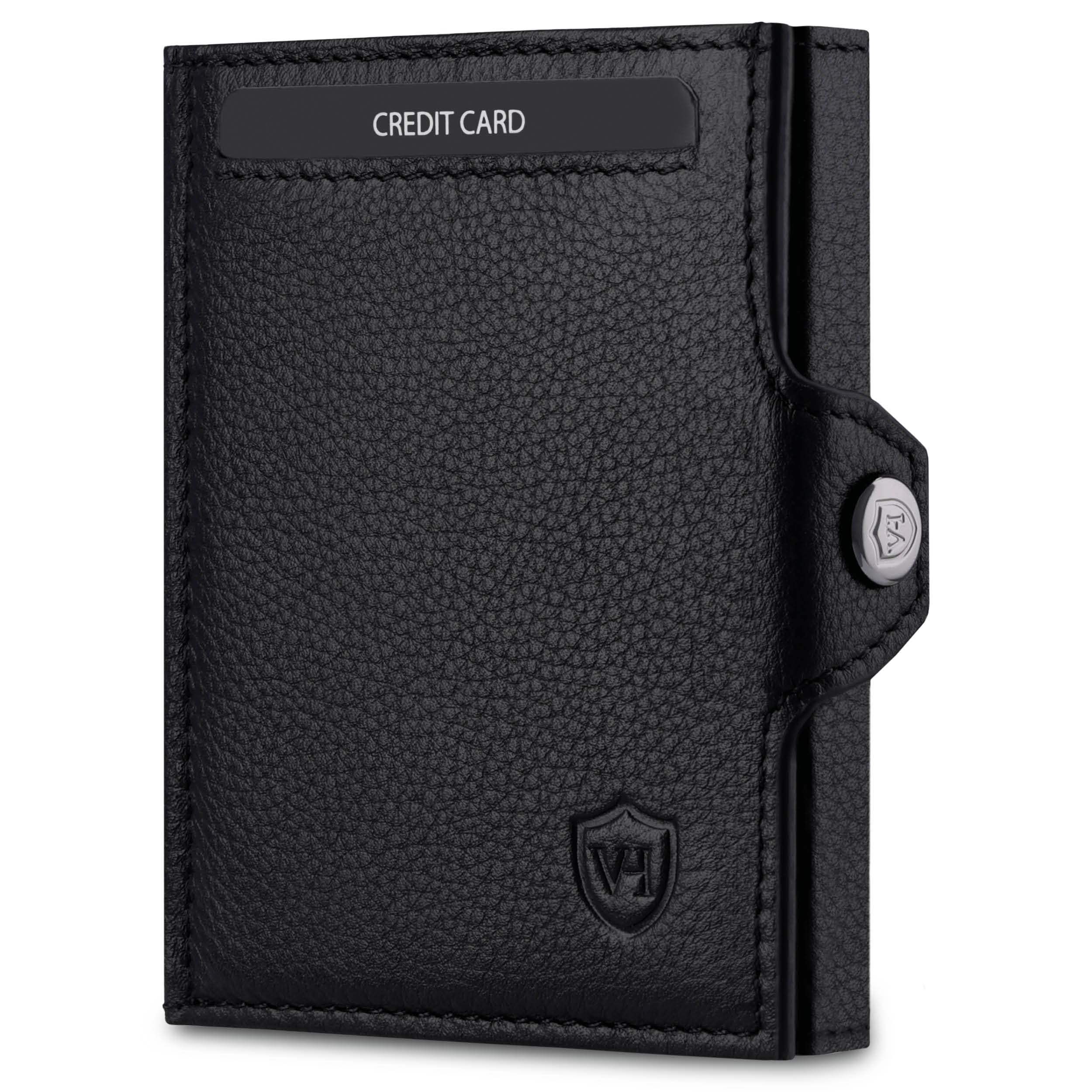 VON HEESEN Slim Wallet mit RFID-Schutz - Mini Geldbörse Herren & Damen klein - Kreditkartenetui Geldklammer Kartenetui - Geldbeutel Portmonee Portemonnaie klein (Schwarz)