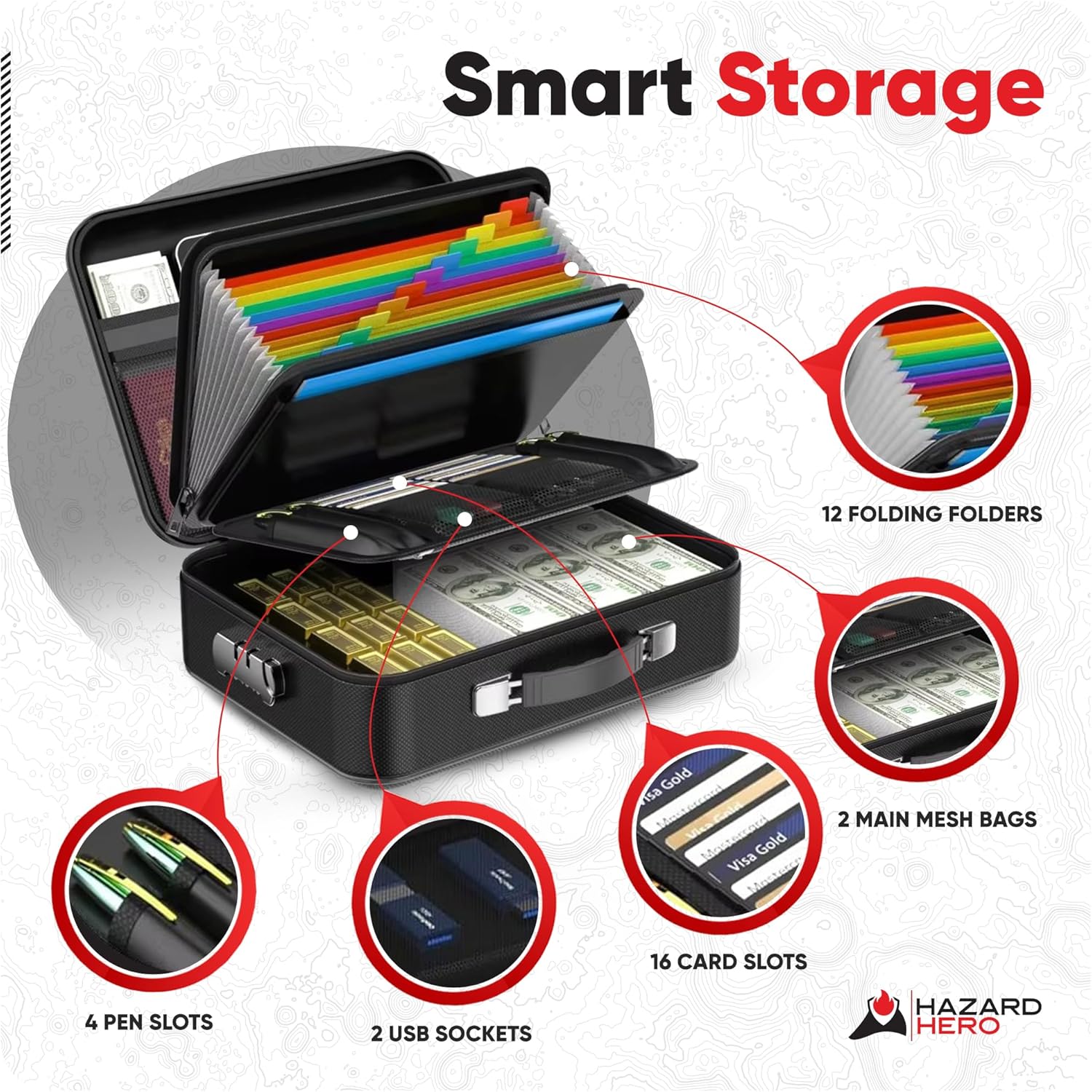 Fireproof Document Bag, 12 Multi Layer Important Document Organizer, Fireproof Bag Safe Storage Portable File Organizer with Lock, Waterproof Safe Organizer for Legal Files, Laptop, and More