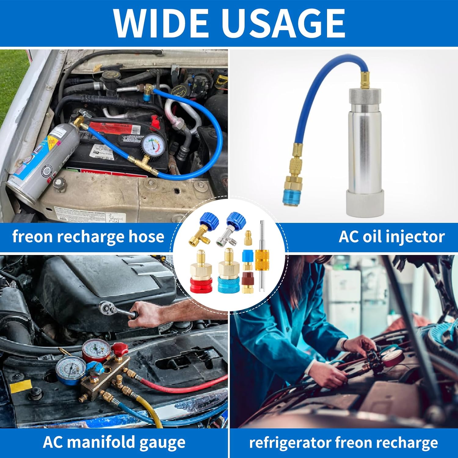 R1234yf Quick Couplers Kit, R1234yf to R134a Quick Coupler Adapter Kit with R134A Conversion Adapter R1234YF Can Tap Valve Self Sealing Puncture Style(R1234YF Adapter + 2PC Can Opener)